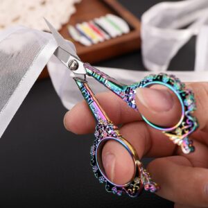 YOUGUOM Embroidery Scissors, Stainless Steel Sharp Sewing Scissor for Cross Stitch, Needlework, Threading Cutting Handcraft Craft Art Work DIY Tool - 4.5in Rainbow Vintage European Style