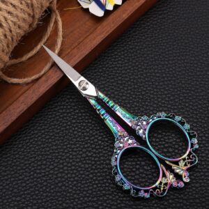 YOUGUOM Embroidery Scissors, Stainless Steel Sharp Sewing Scissor for Cross Stitch, Needlework, Threading Cutting Handcraft Craft Art Work DIY Tool - 4.5in Rainbow Vintage European Style