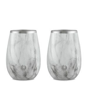 snowfox premium vacuum insulated stainless steel classic white wine glass - set of 2 -chilled wine stays icy cold -lightweight stemless cocktail glasses -elegant home entertaining barware -8oz -marble