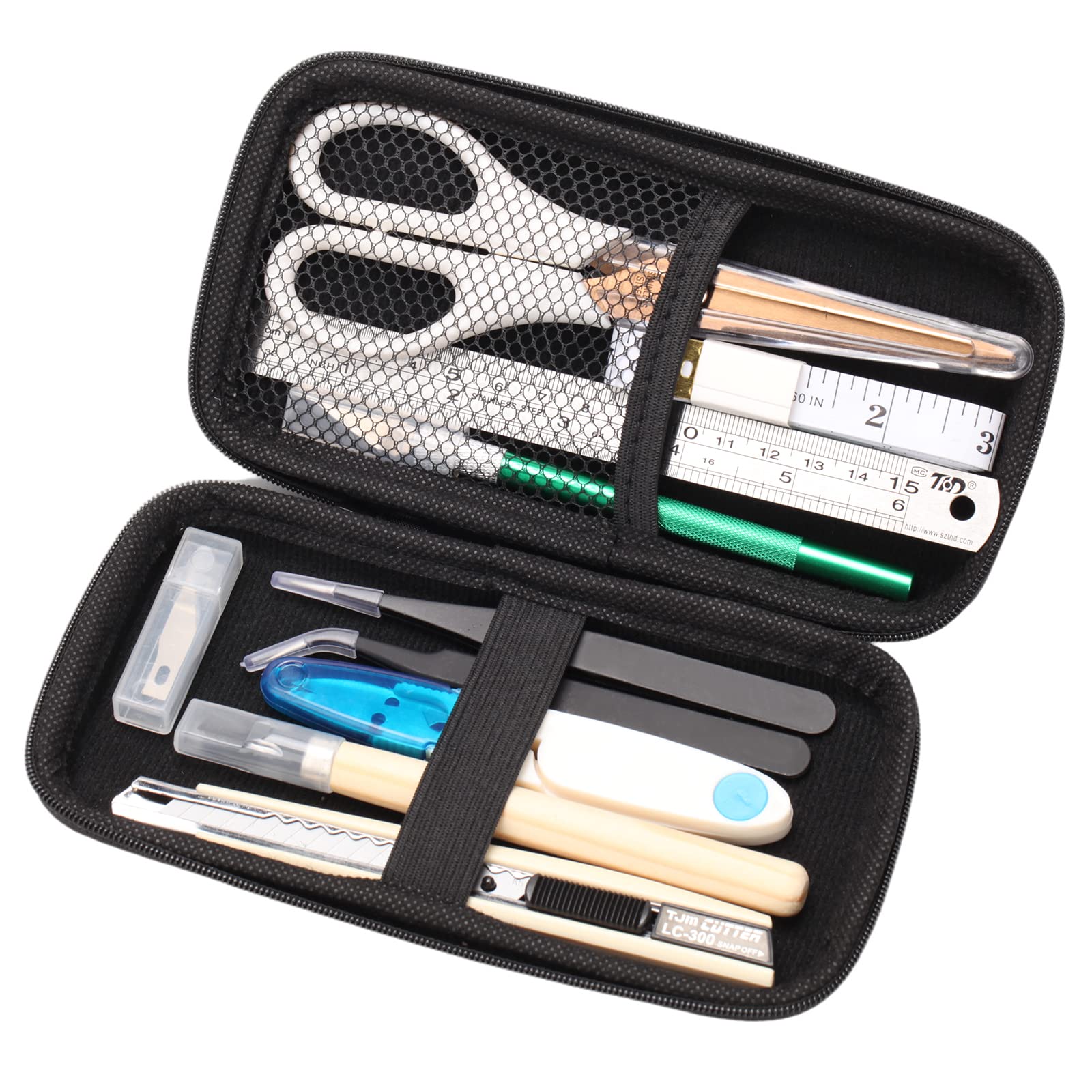 MILUSONG 9-in-1 Basic Portable Tools Kit Includes Scissors, Utility Knife, Craft Knife, Ruler, Tape Measure, Sewing Scissors, Tweezers toos Set for Home and Office