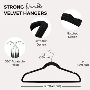 HOUSE DAY Premium Velvet Hangers 50 Pack, Non-Slip Flocked Felt Hangers, Sturdy Clothes Hangers Heavy Duty Coat Hangers & Suit Hangers, Durable Slim Black Hangers for Closet Space Saving