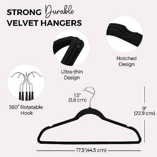 HOUSE DAY Premium Velvet Hangers 50 Pack, Non-Slip Flocked Felt Hangers, Sturdy Clothes Hangers Heavy Duty Coat Hangers & Suit Hangers, Durable Slim Black Hangers for Closet Space Saving