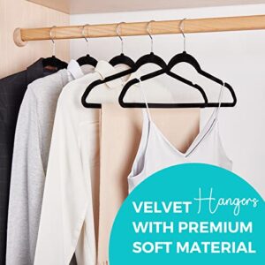 HOUSE DAY Premium Velvet Hangers 50 Pack, Non-Slip Flocked Felt Hangers, Sturdy Clothes Hangers Heavy Duty Coat Hangers & Suit Hangers, Durable Slim Black Hangers for Closet Space Saving