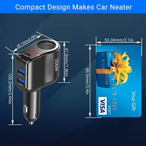 200W PD USB C Car Charger Adapter: 12V Cigarette Lighter Socket Splitter 12 Volt DC Plug Multi Way Auto Power Outlet with LED Voltmeter Switch Dual Type C Port for iPhone Samsung Phone GPS Dash Cam