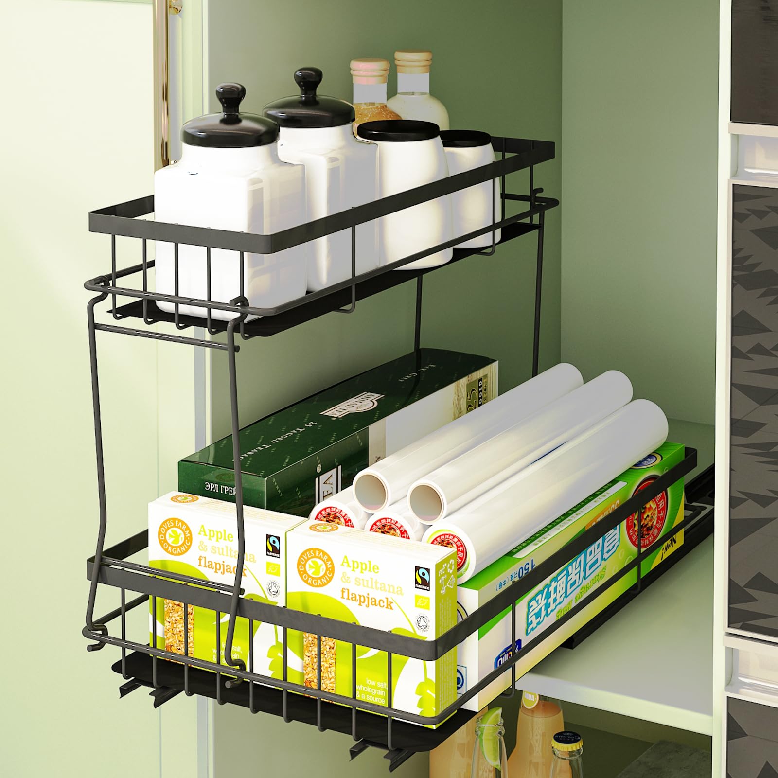 NADAMOO Under Sink Organizers and Storage 1 Pack, 2 Tier Pull-Out Cabinet Organizer, Sliding Shelf for Kitchen Bathroom Laundry Organization