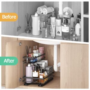 NADAMOO Under Sink Organizers and Storage 1 Pack, 2 Tier Pull-Out Cabinet Organizer, Sliding Shelf for Kitchen Bathroom Laundry Organization