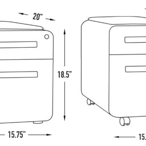 Laura Davidson Furniture STOCKPILE Mini Seated 2 Drawer Mobile File Cabinet with Removable Magnetic Cushion Seat - Short Version, Metal Filing Cabinet, Pre-Assembled, White with Grey Cushion