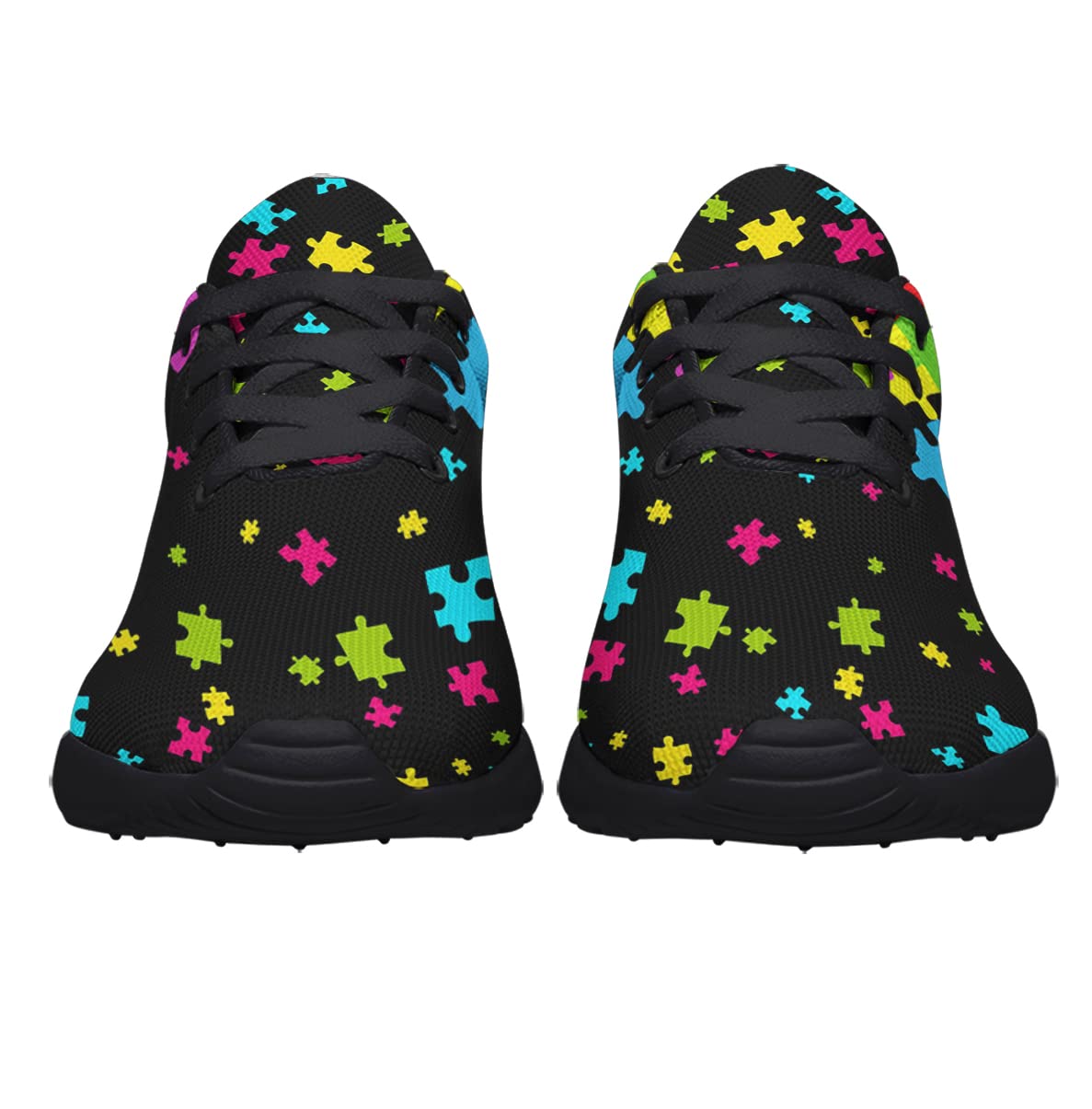 Autism Shoes Women Men Lightweight Breathable Running Sneaker Autism Awareness Heart Pattern Tennis Walking Gym Shoes Black Size 6