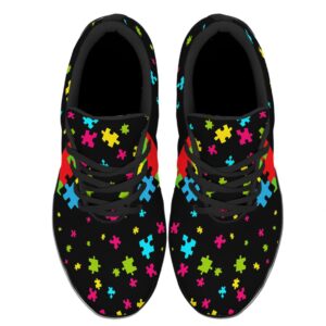 Autism Shoes Women Men Lightweight Breathable Running Sneaker Autism Awareness Heart Pattern Tennis Walking Gym Shoes Black Size 6