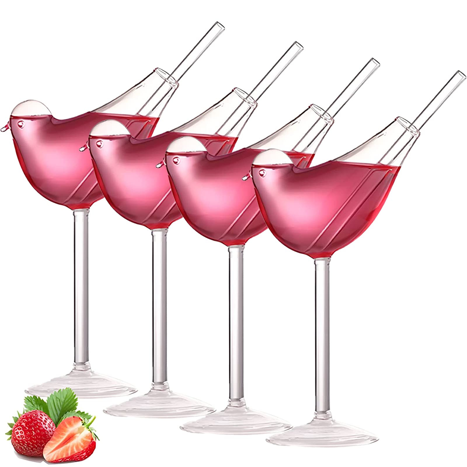 USEEKRIL Bird Glasses Cocktail Glass Set of 4 Drinking Bird Shaped Cocktail Wine Glass 5oz Unique Bird Shape Martini Goblet Cups Glassware Champagne Coupe Glass 4pcs for KTV Home Bar Club