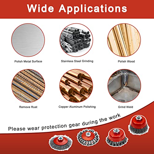 AUPREX Wire Wheel for 4 1/2 Angle Grinder, 4 Inch Knotted Coarse Crimped Wire Wheels, 3 Inch Knotted Coarse Crimped Wire Cup Brush, Angle Grinder Wire Wheel Cup Brush Set with 5/8-11UNC Threaded Arbor