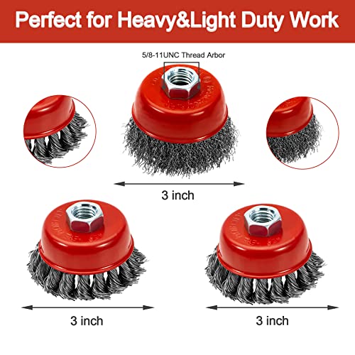 AUPREX Wire Wheel for 4 1/2 Angle Grinder, 4 Inch Knotted Coarse Crimped Wire Wheels, 3 Inch Knotted Coarse Crimped Wire Cup Brush, Angle Grinder Wire Wheel Cup Brush Set with 5/8-11UNC Threaded Arbor
