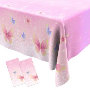 butterfly tablecloth 2 pack pastel plastic tablecloth butterfly table cloth disposable butterfly table cover for butterfly baby shower decorations spring theme birthday party supplies, 108 x 54 inch