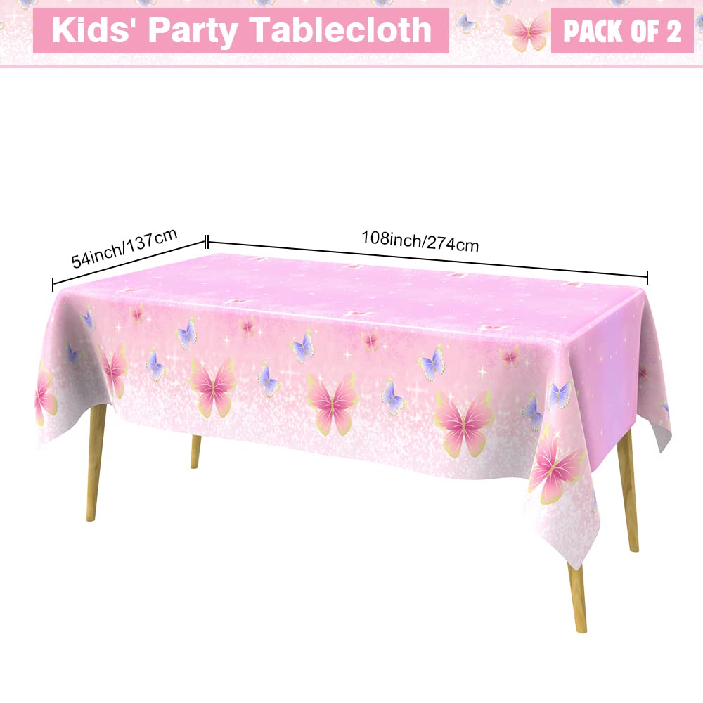 Butterfly Tablecloth 2 Pack Pastel Plastic Tablecloth Butterfly Table Cloth Disposable Butterfly Table Cover for Butterfly Baby Shower Decorations Spring Theme Birthday Party Supplies, 108 x 54 Inch