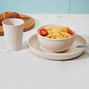 18pcs Wheat Straw Dinnerware Sets HXYPN Unbreakable Reusable Dinnerware Set Kitchen Cups Plates and Bowls Sets Dishwasher Microwave Safe Plates