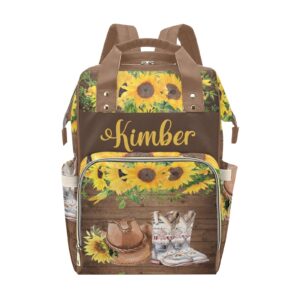 sunflower wood cowboy hat boot personalized diaper backpack with name,custom travel daypack for nappy mommy nursing baby bag one size