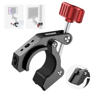 neewer super clamp with cold shoe and 1/4" 3/8" threaded holes, max load 4.4lb/2kg, crab shaped camera clamp mount for most photography accessories, compatible with smallrig magic arms, st81
