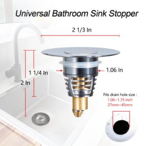 BAISASY Bathroom Sink Stopper, Upgraded Pop Up Sink Drain Stopper for 1.06~1.75inch Drain Holes, Stainless Steel Rapid Drainage Anti Clogging Tub Stopper with Filter Basket Hair Catcher