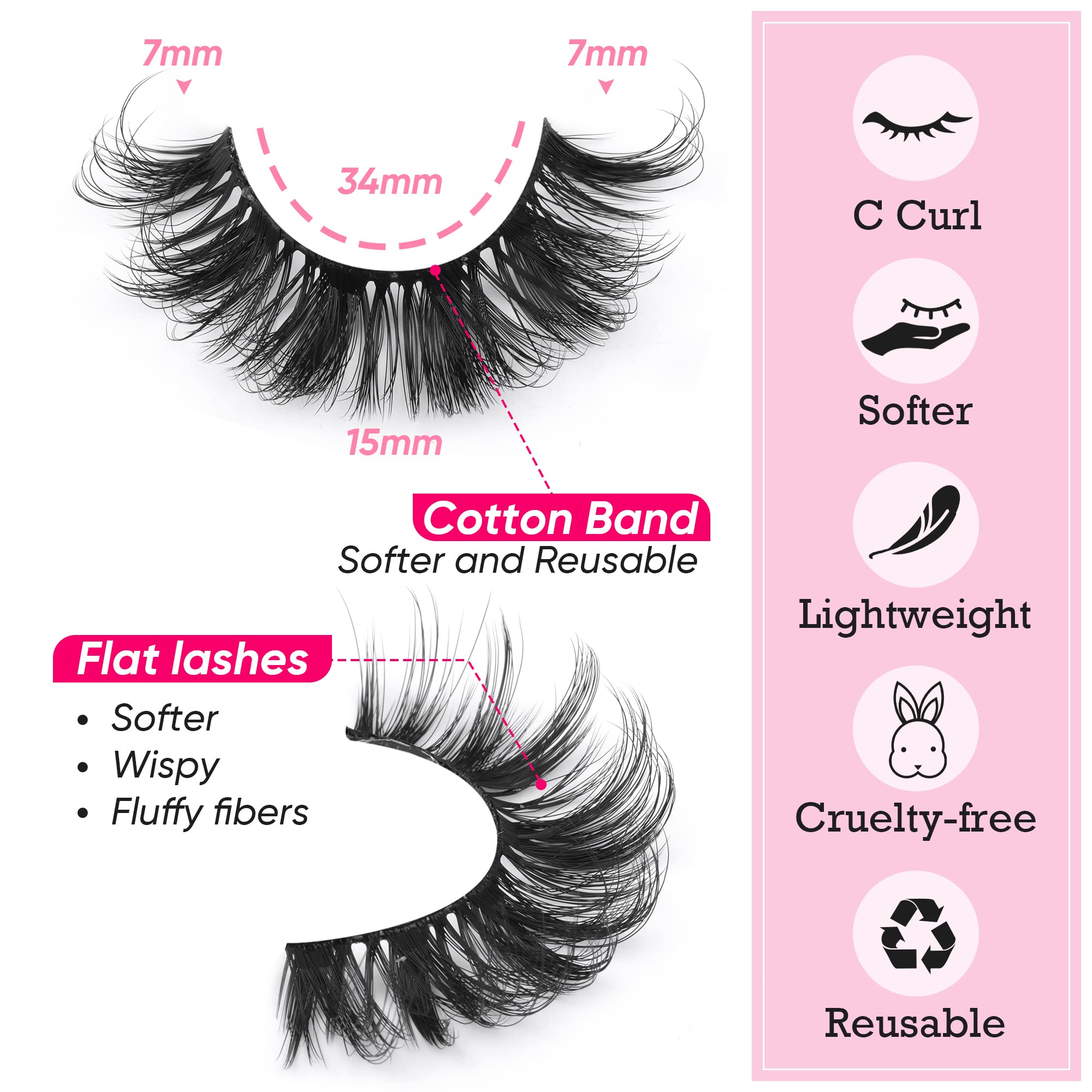 Half False Eyelashes Natural Look Lashes Cat Eye Lashes Wispy Eyelashes with Clear Band 3D Curly Fake Lashes Pack by Focipeysa