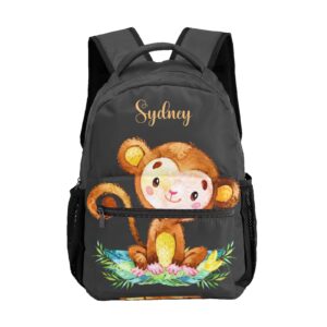 deven cute leaf monkey black personalized kids backpack for boy/girl teen primary school daypack travel bag bookbag