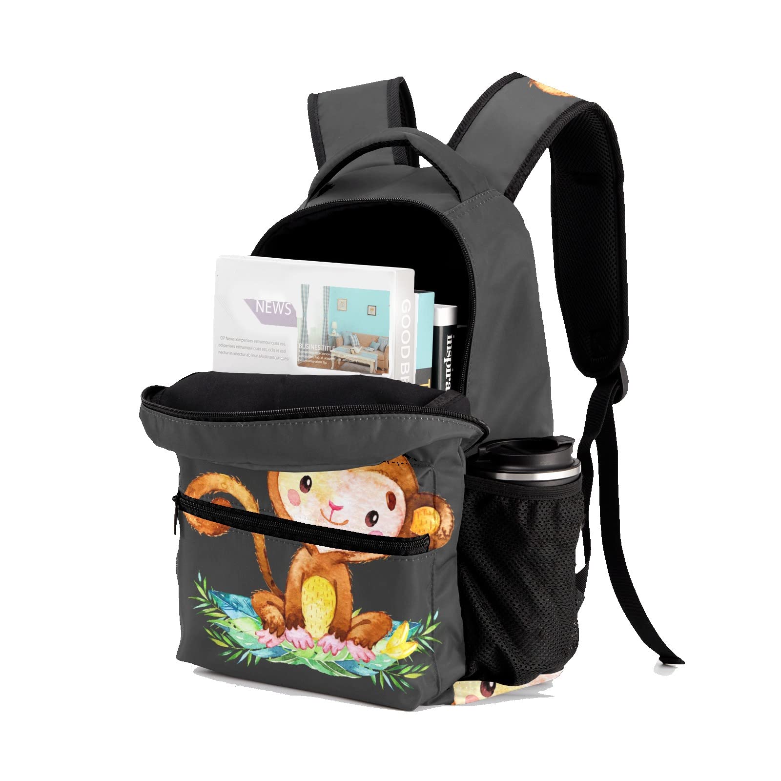 Deven Cute Leaf Monkey Black Personalized Kids Backpack for Boy/Girl Teen Primary School Daypack Travel Bag Bookbag