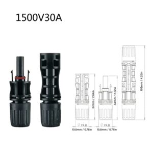 PV Connector, Copper Pins Tinned Solar Panel Cable Connector Waterproof 12pcs PPO Keyed for Industry (1500V-30A)