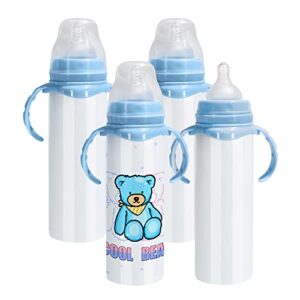 agh 8oz sublimation sippy cups with blue handle, 4 pack sublimation blank kids stainless steel tumblers anti-drop baby bottle stainless steel insulated toddler water cups