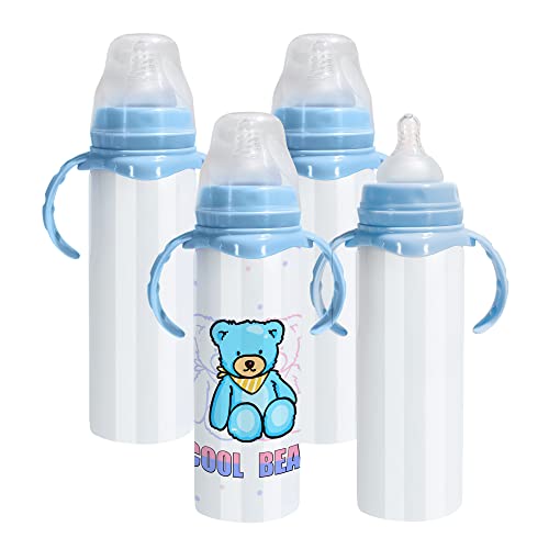 AGH 8OZ Sublimation Sippy Cups with Blue Handle, 4 Pack Sublimation Blank Kids Stainless Steel Tumblers Anti-drop Baby Bottle Stainless Steel Insulated Toddler Water Cups