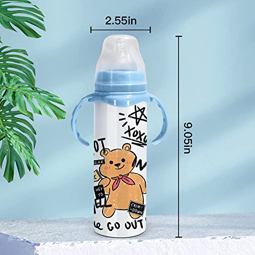 AGH 8OZ Sublimation Sippy Cups with Blue Handle, 4 Pack Sublimation Blank Kids Stainless Steel Tumblers Anti-drop Baby Bottle Stainless Steel Insulated Toddler Water Cups