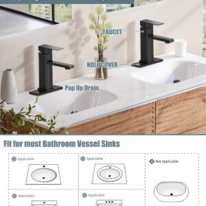 Casavilla Bathroom Faucet Set with Pop Up Drain, Single Handle Black Bathroom Sink Faucet with Deck Plate, Vanity Faucet for Bathroom Sink (1 Hole or 3 Holes), Farmhouse RV Sink Faucet-2 Sets