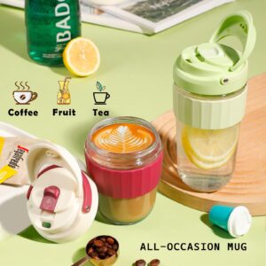 Leak-proof Glass Coffee Mug with Lid Lock, 17 oz Reusable Coffee Cup with Handle, BPA-free, Microwave and Dishwasher Safe (Milk Chocolate)