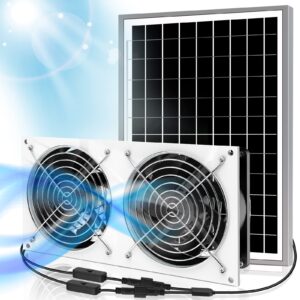 lil diho solar fan-solar powered fan-solar fan for shed- solar greenhouse fan, 15w solar panel + 2 pcs high speed dc brushless fan, for chicken coop,dog house, diy cooling ventilation project