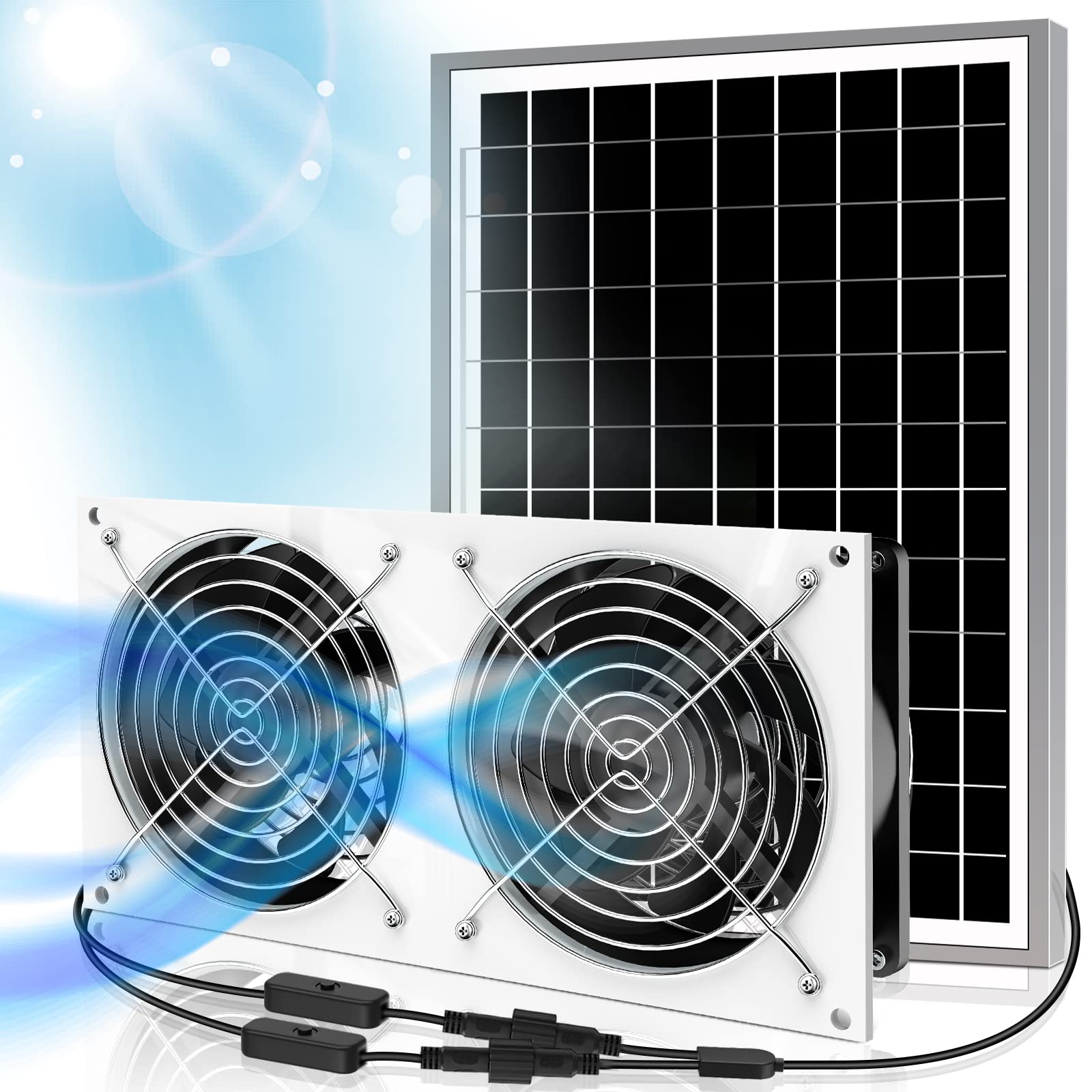 LiL DiHo Solar Fan-Solar Powered Fan-Solar Fan for shed- Solar Greenhouse Fan, 15W Solar Panel + 2 Pcs High Speed DC Brushless Fan, for Chicken Coop,Dog House, DIY Cooling Ventilation Project