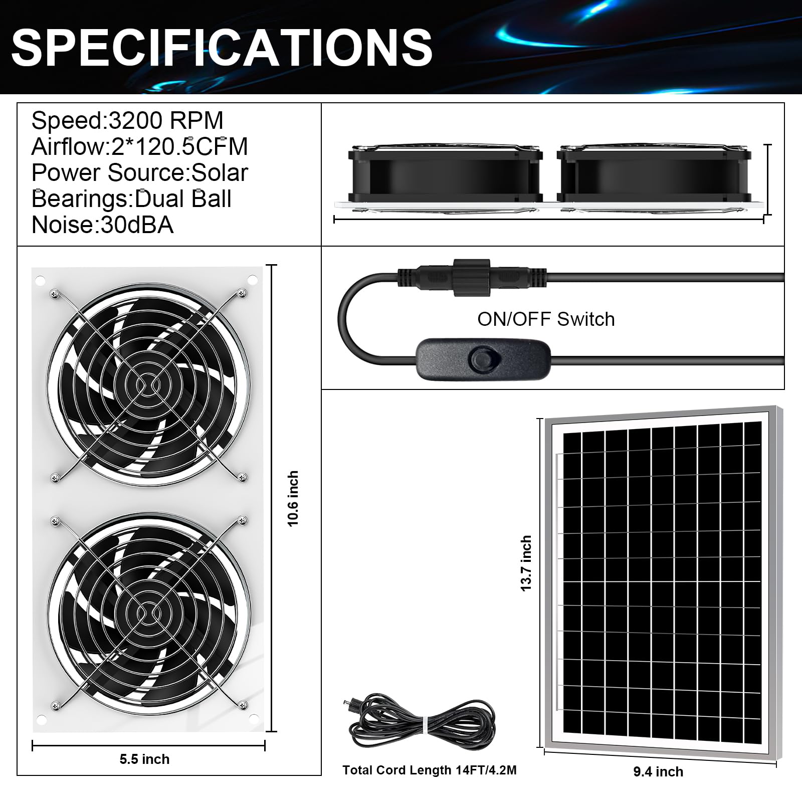 LiL DiHo Solar Fan-Solar Powered Fan-Solar Fan for shed- Solar Greenhouse Fan, 15W Solar Panel + 2 Pcs High Speed DC Brushless Fan, for Chicken Coop,Dog House, DIY Cooling Ventilation Project