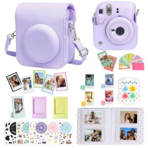 caiyoule accessories for fuji instax mini 12 camera, accessory bundle include pu leather 12 case, mini picture album, frames, diy stickers, color filter (no camera) - lilac purple