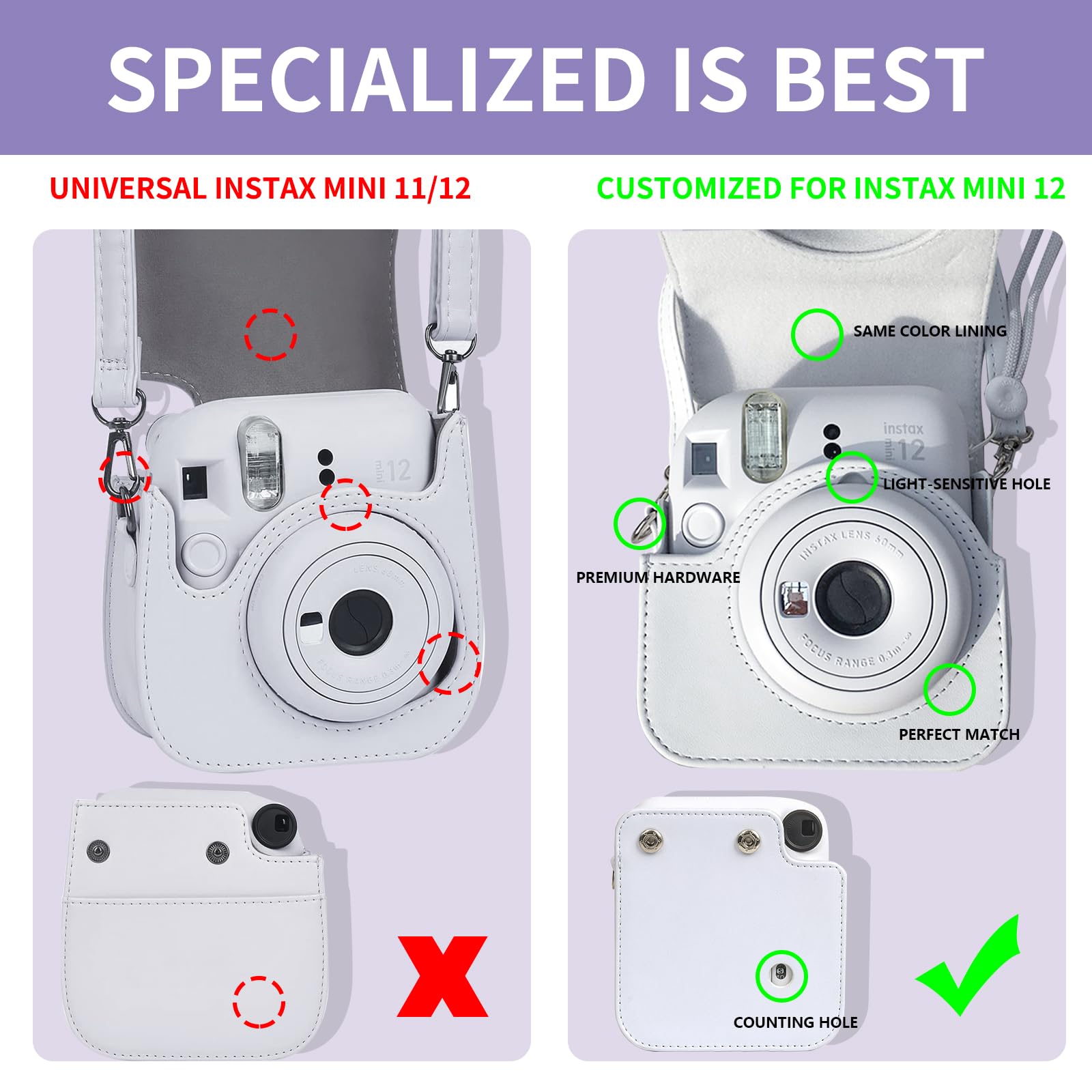 CAIYOULE Accessories for Fuji Instax Mini 12 Camera, Accessory Bundle Include PU Leather 12 Case, Mini Picture Album, Frames, DIY Stickers, Color Filter (No Camera) - Lilac Purple