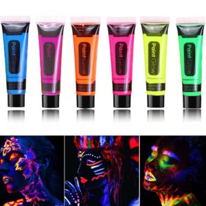 wenjlyj 6 pcs glow body paint set,glow in dark face glitter paint body glow powder neon party supplies facial highlighter kits for adults&kids,body makeup