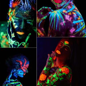 WENJLYJ 6 PCS Glow Body Paint Set,Glow in Dark Face Glitter Paint Body Glow Powder Neon Party Supplies Facial Highlighter Kits for Adults&Kids,Body Makeup