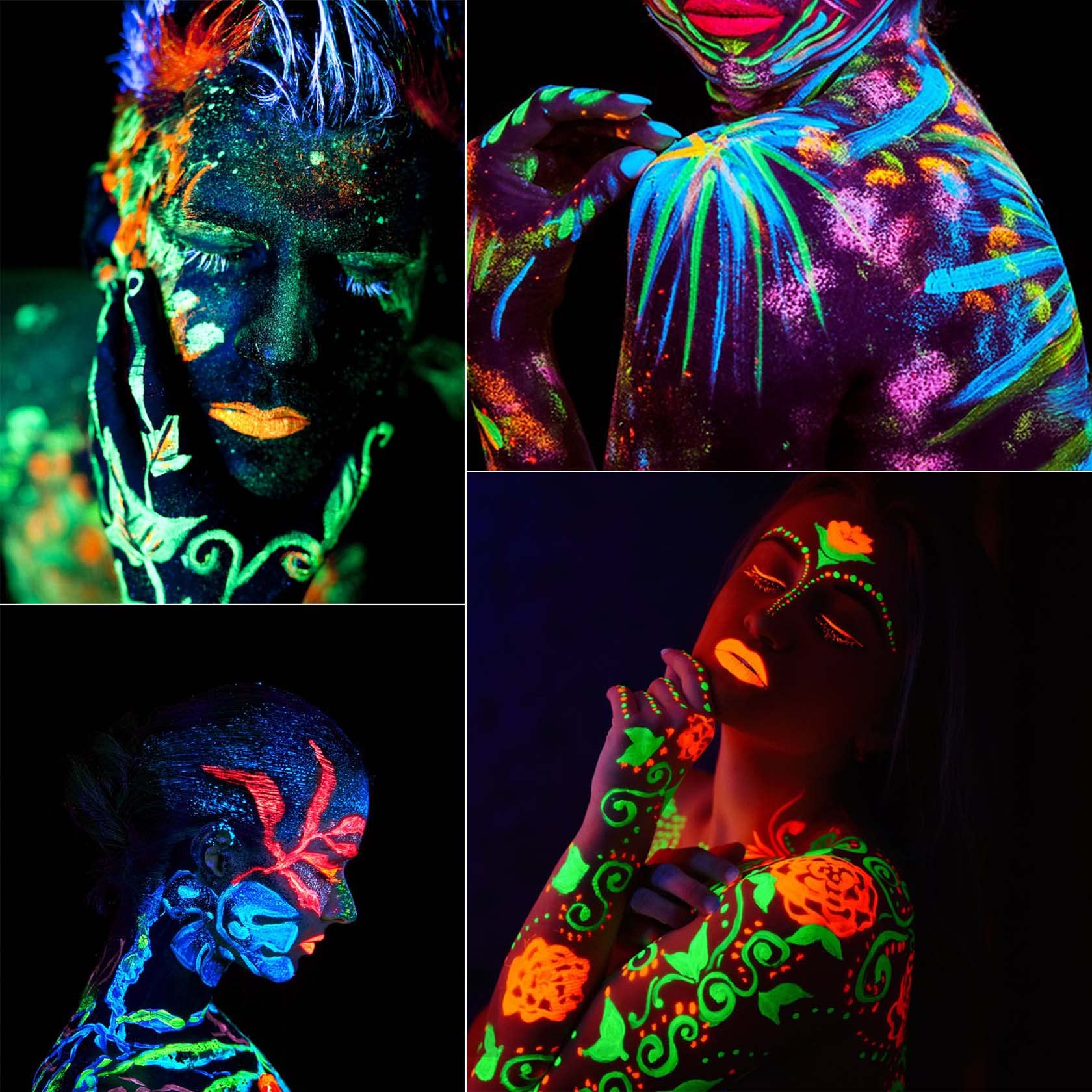 WENJLYJ 6 PCS Glow Body Paint Set,Glow in Dark Face Glitter Paint Body Glow Powder Neon Party Supplies Facial Highlighter Kits for Adults&Kids,Body Makeup