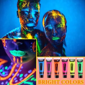 WENJLYJ 6 PCS Glow Body Paint Set,Glow in Dark Face Glitter Paint Body Glow Powder Neon Party Supplies Facial Highlighter Kits for Adults&Kids,Body Makeup