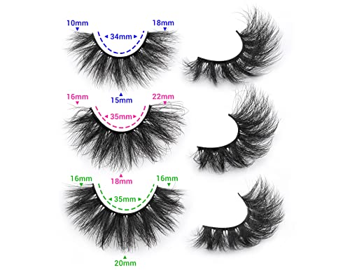 Mink Lashes Fluffy False Eyelashes Dramatic Mink Lashes with False Eyelash Applicator 3D Curly Fake Eyelashes 18-22mm 3 Different Style 21 Pairs Eye Lashes Pack by FANXITON