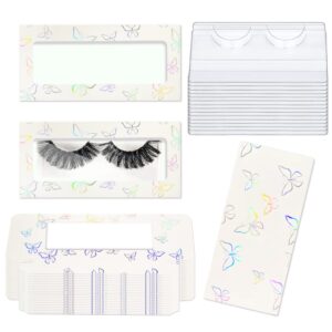 60 pieces false eyelashes box empty lash packaging storage containers 30 soft paper lash boxes with 30 tray colored butterfly prints lash case holder (white laser butterfly)