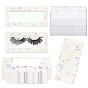 60 Pieces False Eyelashes Box Empty Lash Packaging Storage Containers 30 Soft Paper Lash Boxes with 30 Tray Colored butterfly Prints Lash Case Holder (White laser butterfly)