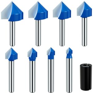 vipbhtool 1/4 inch shank 90 degree v groove router bit set solid carbide double flute cnc engraving v groove router bit woodworking tool- 1/4" 5/16" 3/8" 1/2" 5/8" 3/4" 7/8" 1" cutting diameter