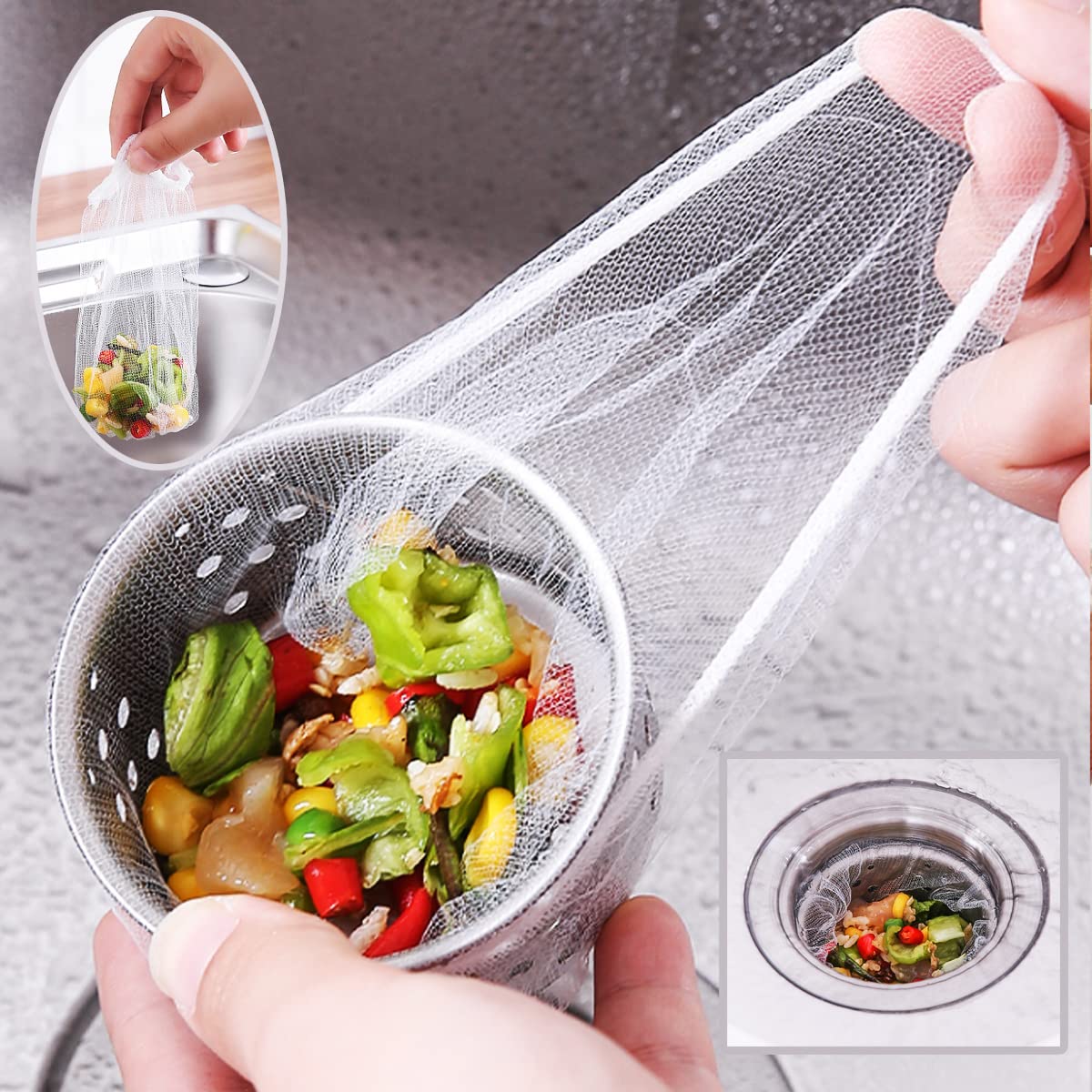 GXXMEI 300PCS Kitchen Sink Strainer Mesh Bag Disposable Mesh Sink Strainer Bags Sink Net Strainer Filter Bags Sink Trash Mesh Bag for Sink Drain for Collecting Kitchen Food Waste Leftover Garbage