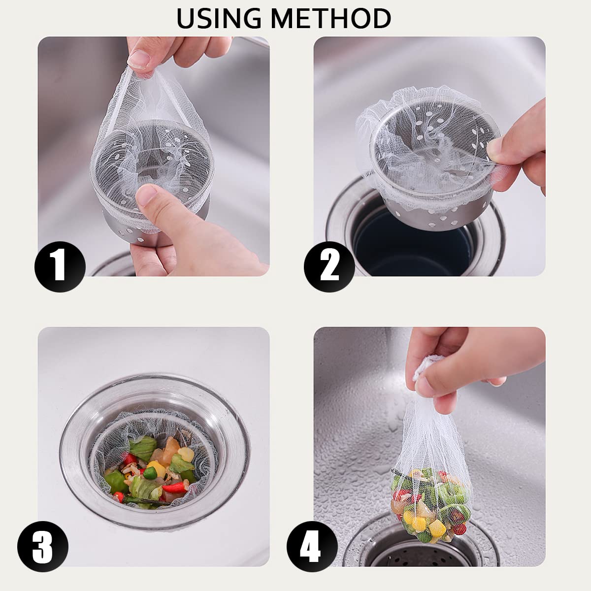 GXXMEI 300PCS Kitchen Sink Strainer Mesh Bag Disposable Mesh Sink Strainer Bags Sink Net Strainer Filter Bags Sink Trash Mesh Bag for Sink Drain for Collecting Kitchen Food Waste Leftover Garbage