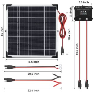 VOLTSET 20W Solar Panel Battery Trickle Charger Maintainer + Upgrade 10A MPPT Charge Controller + Adjustable Mount Bracket, 12V Waterproof Solar Panel Trickle Charging Kit for Car RV Boat Motorcycle