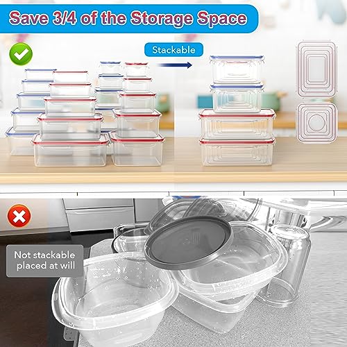 AdanZst 40-Piece Reusable Food Storage Containers with Lids Airtight, 100% Leakproof Plastic Meal Prep Storage Food Grade Kitchen Organizer, Stackable Freezer Containers, Microwave & Dishwasher Safe