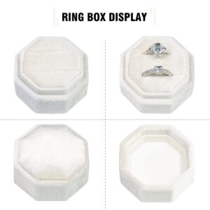 Vicoter Velvet Ring Box, Ring Box 2 Slots Ring Gift Box Double Slots Octagon Ring Display Holder Case for Proposal Engagement Wedding Ceremony (Ivory)