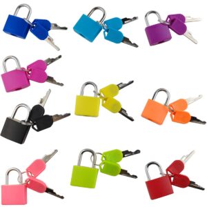 gxxmei 10pcs suitcase locks with keys, small luggage padlocks metal padlocks mini keyed padlock for school gym classroom matching game (10 colors)